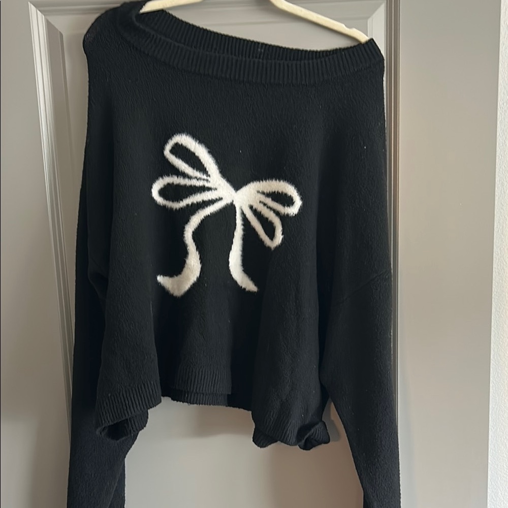 Black Sweater with White Bow